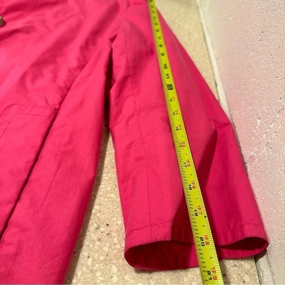 J. Crew Trench Coat Hot Pink Lightweight Lined Belted Ruffled Collar L EUC